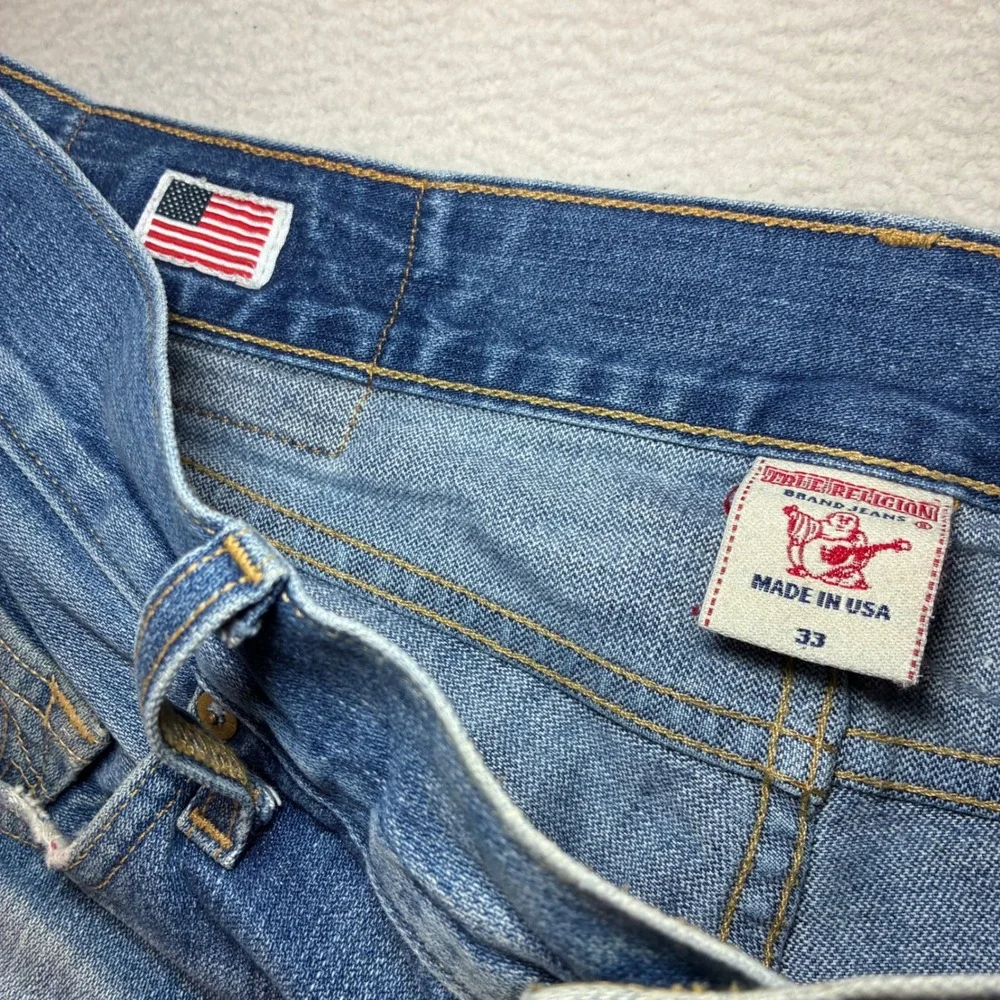 Vintage True Religion Bobby Jeans Men 33x30 Blue Faded Whiskered Distressed USA